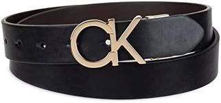 Calvin Klein Women's Two-in-one Reversible Ck Monogram Plaque Buckle, Black/Brown Plaque, X-Large