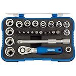 Draper 25 Piece 1/4" Square Drive Metric Socket 25 Set with Ratchet - DIY Home Workshop Professional & Car Kit