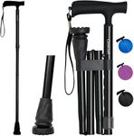 CaneCraft UK Black Lightweight Folding Walking Stick for Men & Women, Collapsible Cane, Adjustable Foldable Walking Mobility Aid for Elderly, Ladies & Gentlemen, Perfect for Seniors & Adults