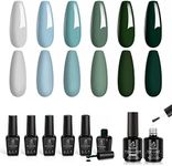 Beetles Blue Green Gel Nail Polish Set - 6 Colors Misty Gray Dark Green Gel Polish Kit Baby Blue Nail Gel Polish with 2 Pcs 15ml No Wipe Gel Top and Base Coat Soak Off Uv Gifts for Women