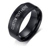 VNOX Customisable Personalised Black Plated Stainless Steel Brushed Finish Round Simple Band Ring for Men,Size X 1/2,Free Engraving