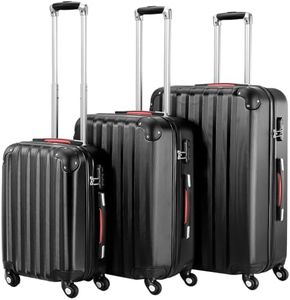 PROVITERA Set 3 Valigie Rigide in ABS, Valigie Rigide M-L-XL Manico Telescopico e 4 Ruote Easy Roll, Lucchetto serratura a codice, Trolley Resistenti da Viaggio, con Bagaglio a Mano (Nero)