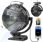 lynker Desk Fan USB Silent 10000mAh Rechargeable, 8-Inch Portable Small Clip Fan with LED Light, 360° Rotation Adjustable Speed Powerful Mini Clip-on Fan for Camping Tents Pram Bed Gym Dog Crate Buggy