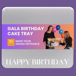 Celebration Stadium Birthday Cake Tray - Durable Acrylic Cake Holder with Happy Birthday Design - Reusable Party Tray Platter - Party Decorations - Stable Dessert Base - 20 ½” W x 18 ½” D (Silver)