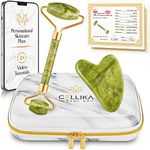 CELLIKA Xiuyan Jade Roller and Gua Sha Set with Shockproof Travel Case - Face Roller Skin Care Tool Real Jade Roller for Face, Eyes, Neck & Body - Facial Roller Tutorial & Skincare Plan Included