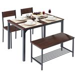 DlandHome Dining Table with 2 Chairs and 1 Bench Dining Room SetsSoho Dining Table and Chairs Set,Rectangular Space-Saving Dinner Table with Two Benches for Kitchen, Brown GC-CZ1008-DCA-NN