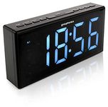 Grouptronics Large Digital Alarm Clock Radio - Mains Powered, 9" Large Display Clock, Bedside or Kitchen, Non Ticking, Dual Alarm, Brightness Control, Battery Back-Up - Black