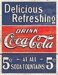 Desperate Enterprises Coca-Cola Delicious 5 Cents Tin Sign - Nostalgic Vintage Metal Wall Decor - Made in USA - 12.5" W x 16" H