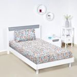 Amazon Brand - Solimo Floral Fantasy 144 TC 100% Cotton Single Bedsheet with 1 Pillow Covers, White