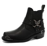 Grinders Mens Real Leather Hi Biker Boots Rock Punk Eagle Buckle Metal Toe