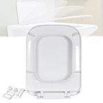 MLD Rectangular Shaped Design Hydraulic Soft Closing PP Toilet Seat Cover Hinge Size adjustment sideways front back fit all brand Commode Close SQT4046 (Color-White,Plastic)