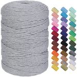 GOHOF Macrame Cord 3mm x 300m Premium Cotton Macrame Rope, 4 Strand Twisted Soft Cotton Cord, One of The Most Perfect Materials for Macrame Art, Cotton String Without Chemicals(light Grey)