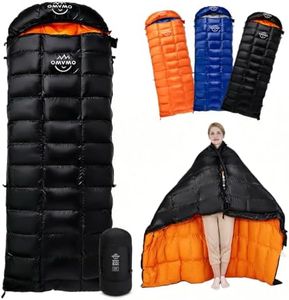 OMVMO -10 Degrees F 800 Fill Power Down Sleeping Bag for Adults,Black Right-Zipper Regular