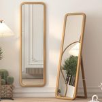 LVSOMT 63"×18” Wooden Full Length Mirror, Full Body Mirror, Standing Floor Mirror, Solid Wood Frame, Rounded Corner, Stand Up or Wall-Mounted, Dressing Mirror for Bedroom, Rustic Mirror, Wood