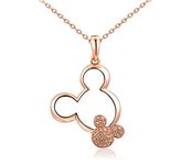 Shining Life Rose-Golden Plated Heart with The Twins Mickey Necklaces for Women