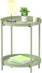 EKNITEY 2 Tier End Table - Metal Side Table Waterproof Small Sofa Side Tables Bedroom Indoor Outdoor with Removable Tray for Living Room Bedroom Balcony and Office (Green)