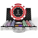 Poker Chips Set with Denominations, HEITOK 300pcs Professional 11.5g Numbered Chips with Aluminum Case Includes 5 Dice & 2 Decks of Pokers for Texas Hold'em