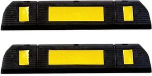 LADWA 500 mm, Rubberised Car Wheel Parking Stopper for Garage Floor with Reflective Yellow Tape Curb Pack of 2