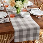 Elrene Home Fashions Farmhouse Living Buffalo-Check Table Runner, Rustic Kitchen and Table Linens, 13" x 70", Gray/White