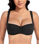 DotVol Women's Lightly Padded Balconette Bra Lace Demi Balcony Push up Underwired Bralatte(Black#1,38DD)