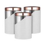 Tower Linear T826001RW Set of 3 Canisters with Air Tight Lid and Polished Stainless Steel, White and Rose Gold, 11.6 x 11.6 x 17 cm
