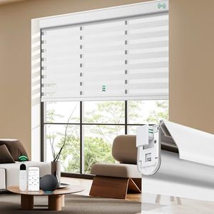 Allesin No Drill Motorized Zebra Shades with Remote Control, 50% Light Filtering Smart Blinds for Apartments & Rentals - Compatible with Alexa, Automatic Day/Night Adjustment (Pure White 35" Wx72 H)