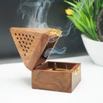 Naayaab Craft Pakka Sheesham Wood Agarbatti Incense Stick Box and Dhoop Stand Ash Catcher Decorative Handicraft Incense Holder - Small (8 X 8 X 13Cm)(Conical)