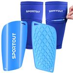 Sportout Kids Youth Adult Football Shin Guards with High Elastic Sleeves,Offers Comprehensive Protection for Your Legs (XL, Blue-1)