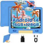 Hakaug Kids Tablet 10 inch Android 14, Octa-Core Processor, 16GB RAM, 128GB ROM, Expandable 1TB TF Card, 5000mAh Battery, WiFi6, Bluetooth, Type-C Port:8+5 MP Dual Camera tablet for kids(Blue)