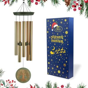 Wind Chimes for Outside, Outdoor Wind Chimes with Tree of Life Engraving, Garden Decor for Mom & Grandma, Deep Tone Metal Chimes for Yard, Home, Birthday Box Included