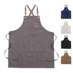 Chef Apron for women men,Adjustable Canvas Apron with Large Pockets,Crossback,Waterproof Cooking Chef Apron for ketchen (Grey)