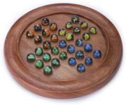 Ajuny Classic Solitaire - Handcrafted Wooden Board Game with 4-Color Marbles, Vintage Indian Design - Ideal for Family Fun & Home Decor