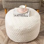 Unstuffed Fur Pouf Ottoman Foot Rest Cover Velvet Fur Ottoman Cover 51x31cm Round Poof Seat Floor Bean Bag Chair Foot Rest Storage Solutions for Living Room Bedroom Cover ONLY (Ivory)