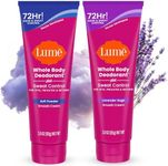 Lume Whole Body Deodorant Plus Sweat Control - Smooth Cream Tube - 72 Hour Odor And Sweat Control - Baking Soda Free, Skin Loving - 3.0 ounce, Pack of 2 (Soft Powder & Lavender Sage)