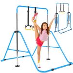 Horizontal Bar Gymnastics Bars for Kids Stretching Folding Value Gift Set, Junior Training Kip Bar Gymnastics Equipment Adjustable Height for Girls Boys Garden Home Fitness Indoor Outdoor (Navy Blue)