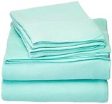 Intelligent Design Cotton Blend Jersey Knit Bed Sheet Set Wrinkle Resistant, Soft Sheets with 14" Deep Pocket, All Season, Cozy Bedding-Set, Matching Pillow Case, Queen, Aqua 4 Piece