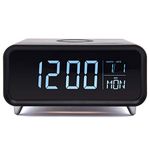 groov e Athena - Digital Alarm Clock with Wireless Charger, Night Light, LCD Display, & Dimmer Function - 12hr/24hr Time Modes - Mains Powered, Backup Battery System - Black