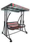 Home Decoration Art Swing Hammock 2 Seater Patio Jhula | Heavy Iron Pipe Stand | Red/Green Canopy | Red/Black Swing