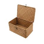 Wicker Storage Basket Woven Rattan Storage Box With Lids Seagrass Laundry Baskets Makeup Organizer For Bathroom, Living Room, Kitchen (XXL)