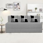 Home Decor Lounge Foldable Three Seater Sofa Cum Bed with Cushion for Home Jute Fabric | Mattress- Perfect for Guests | 6X6 Feet- Grey Color