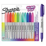 Sharpie Glam Pop Permanent Markers | Fine Point for Bold Details | Assorted Vibrant Colours | 12 Marker Pens