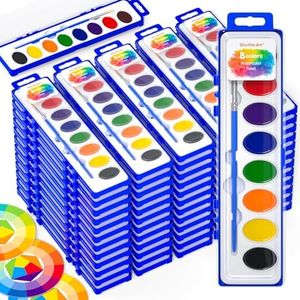 Shuttle Art 8 Colors Watercolor Paint Set, 60 Pack with Paint Brushes & Color Wheels, Washable for Kids & Adults, Suitable for Classroom, Parties, Kindergarten & Art