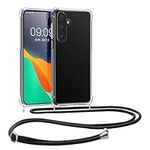 kwmobile Crossbody Case Compatible with Samsung Galaxy S24 Case - Clear TPU Phone Cover w/Lanyard Cord Strap - Black/Transparent