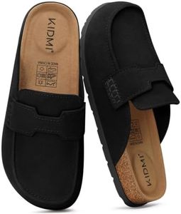 KIDMI Women's Genuine Suede Slip On Clog Mules, Black, Size 41