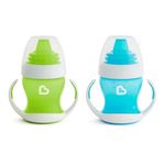 Munchkin Gentle Transition Baby Cup | Babies & Toddlers Sippy Cups with Handles & Lids |BPA Free Non Spill| Dishwasher Safe | Leakproof Silicone Childrens Cups for 4+ Months| 4oz/118ml, Blue & Green