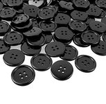 50Pcs Black Buttons 15mm Black Round Ridge 15mm Sewing Buttons with 4 Sewing Holes