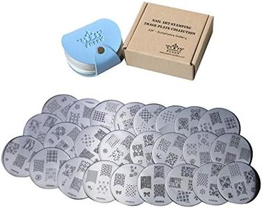 PUEEN Nail Art Stamp Collection Set 25F - NEW Unique Set of 25 Nailart Polish Stamping Manicure Image Plates Accessories Kit (Totaling 150 Images) - New Batch with Display & Storage Case-BH000019