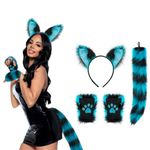 Faux Furry Fox Ears Headband Tail Paw Gloves Set Fox Cat Costume Accessory Set Fox Cat Ear Hair Band Hair Hoop Wolf Long Tail Bear Wolf Glove Fluffy Animal Costume Halloween Fancy Dress Party Props