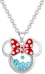 Disney Birthstone Women and Jewelry Minnie Mouse Silver Plated March Aquamarine Light Blue Cubic Zirconia Shaker Pendant Necklace, 18+2" Extender