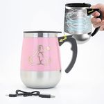 DaaSiGwaa Rechargeable Self Stirring Mug - Magnetic Electric Auto Mixing Stainless Steel Cup for Office/Kitchen/Travel/Home Coffee/Tea/Hot Chocolate/Milk-400 ml/13.5 oz(Pink)